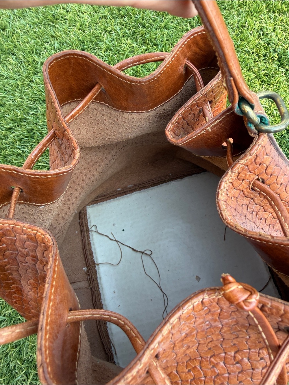Furla Woven Brown Leather Drawstring Shoulder Bag - Picture 7 of 8